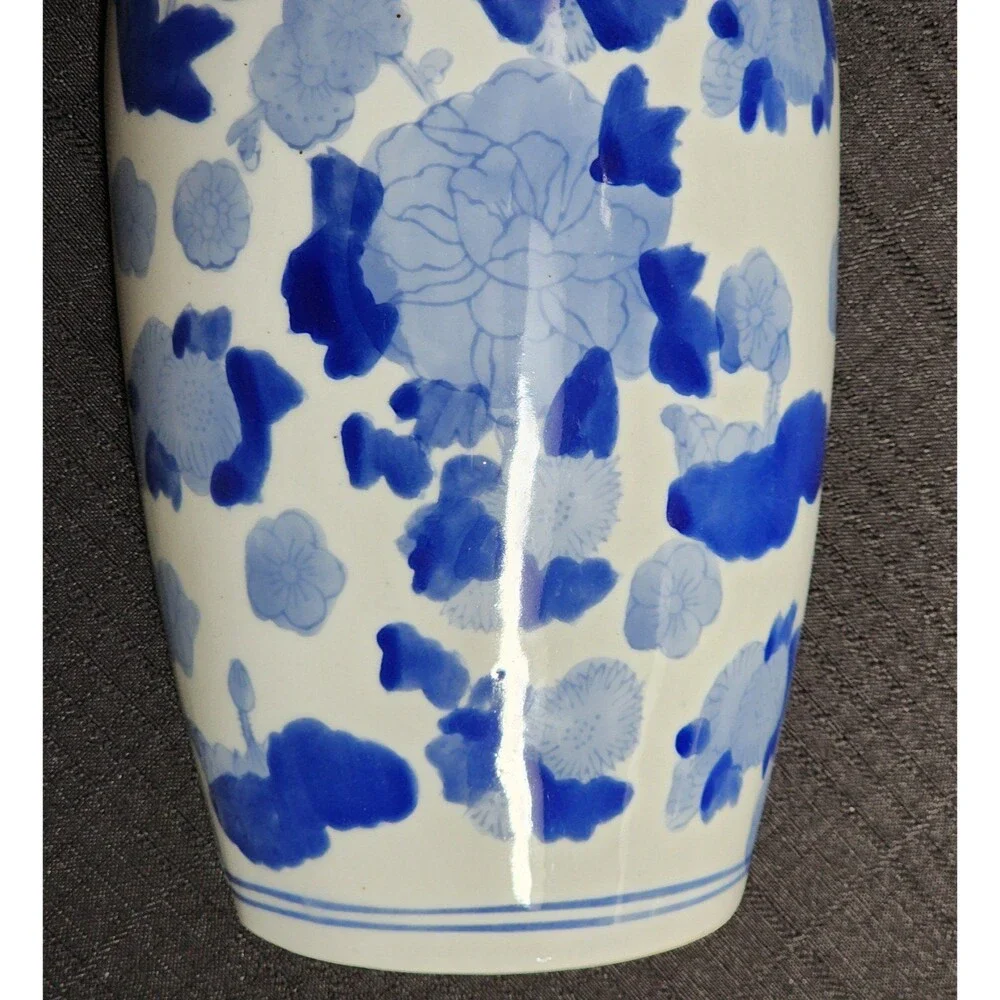 Vintage Ceramic Blue and White Floral Flat Wall Vase